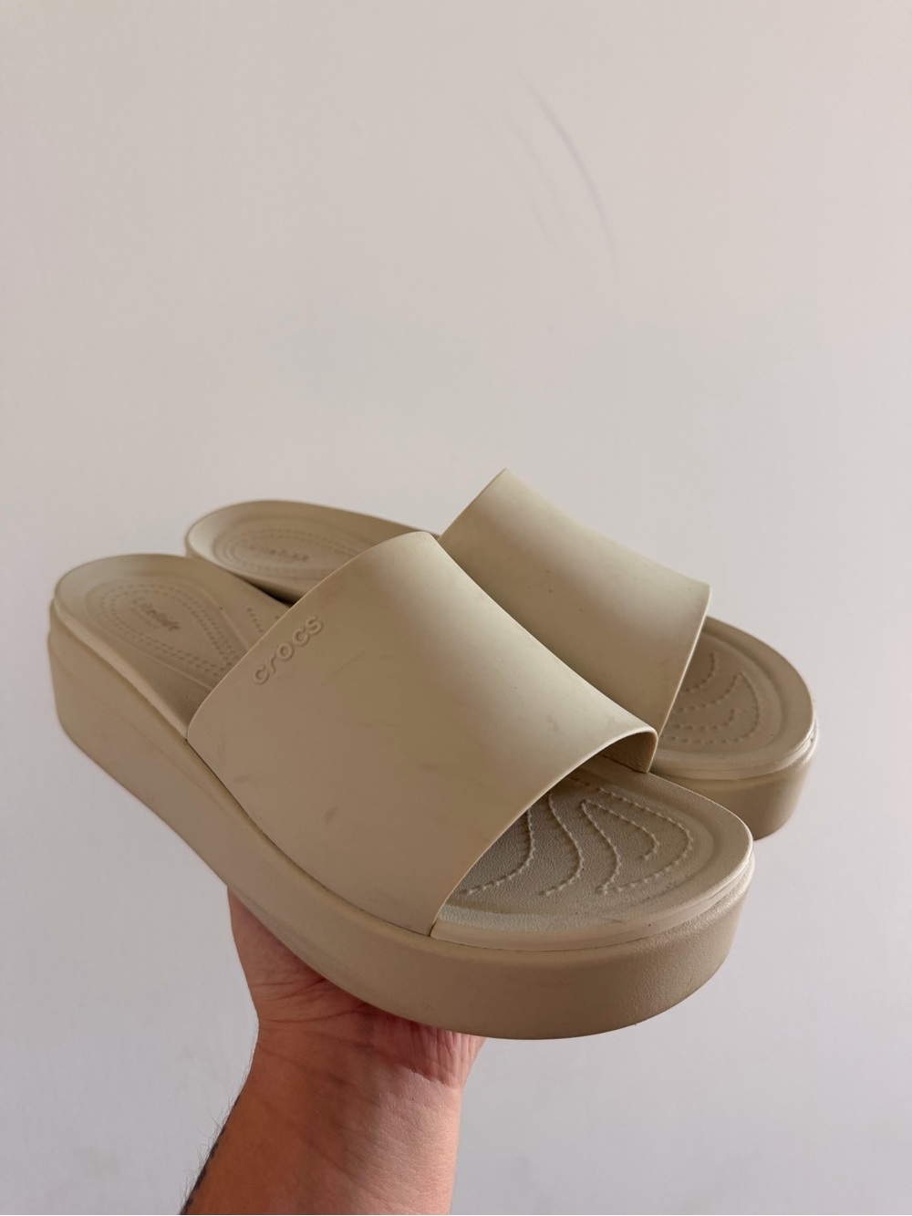 CROCS Women's Platform Slide Sandals in Neutral Beige